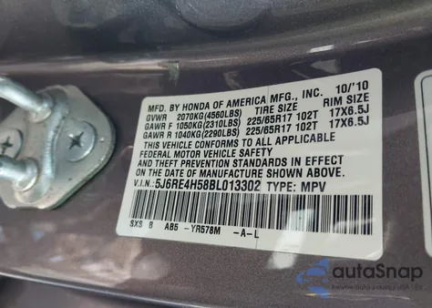 2011 Honda Cr-V Ex z USA, uszkodzony, nr VIN 5J6RE4H58BL013302